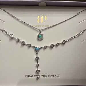 Bomb Party Spring Luxe Layer. Silver Heart Necklace Set.